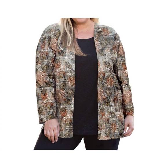 NEW ON THE PLUS SIDE print layla twofer top - plus in leaf plaid - Picture 1 of 2